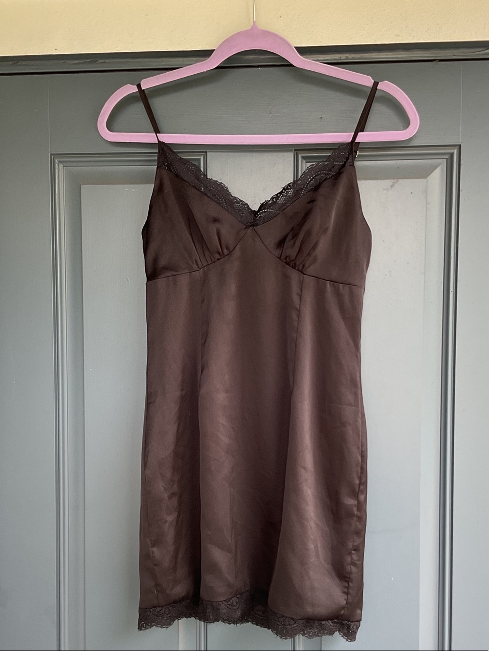 Princess Polly Black Satin Lace Trim Slip Dress, Size 4